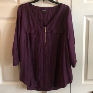 Fox and Ali 1X plum tunic with gold zipper